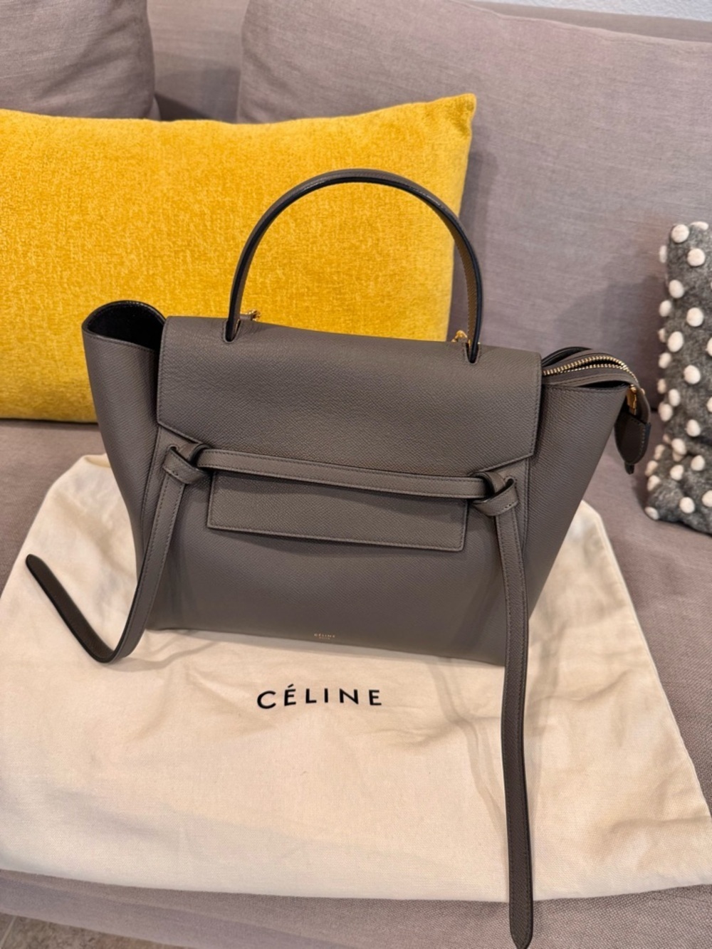 💯 💯% Celine Dark Gray Leather Top-Handle Satchel - Picture 3 of 13